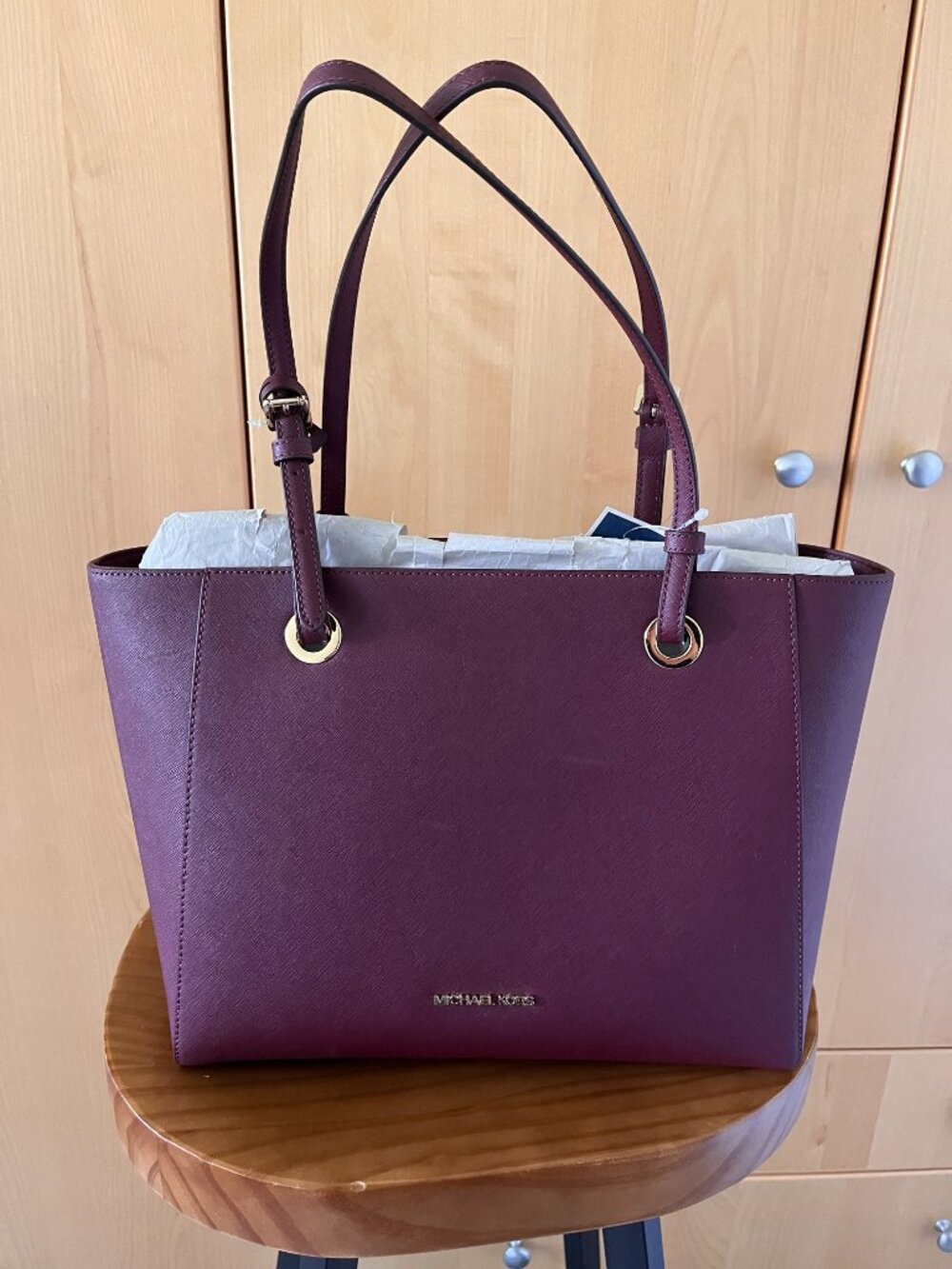 Michael Kors Walsh Medium Saffiano Leather Tote Merlot Gold Hardware NWT